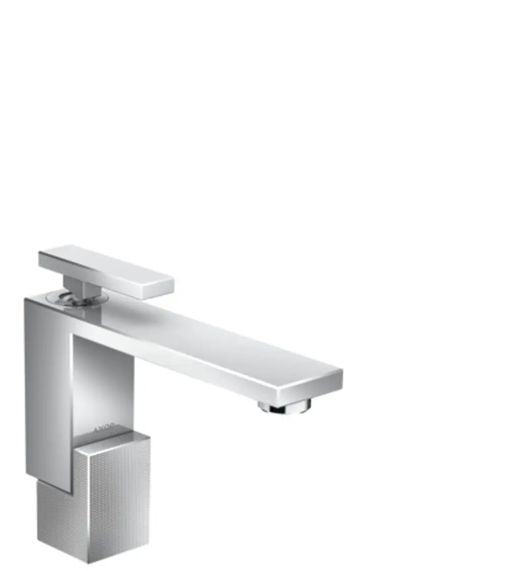 Waschtischmischer in chrom aus dem Sortiment von AXOR. Die Armatur verfügt über eine schlichte Bauform und einen kubischen Auslauf mit Push-Open Ablaufgarnitur.